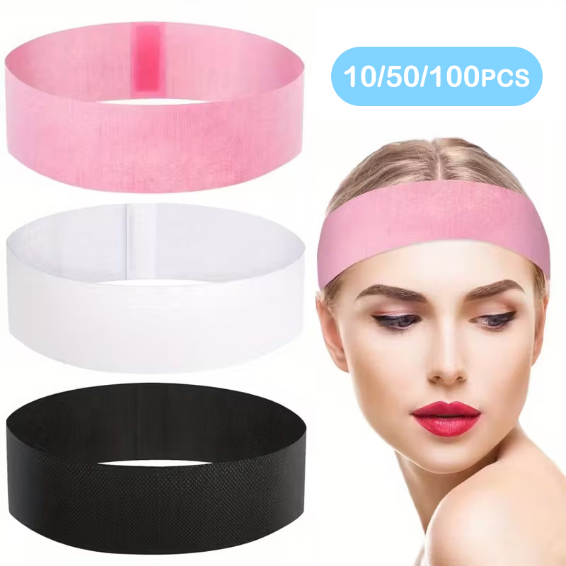 Skincare Pink - 10/50/100 個使い捨てヘッドバンドスパサロンフェイシャルヘッドバンド黒、白、ピンク弾性調節可能なマジックテープスキンケアアクセサリー