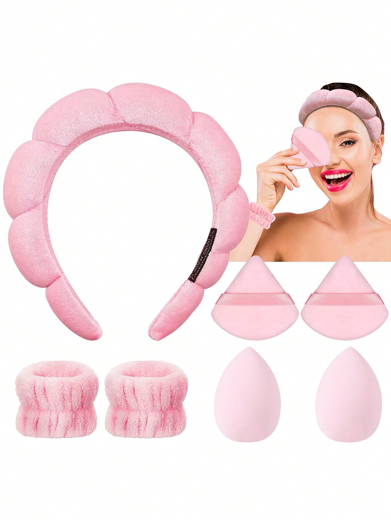 7点ピンクスパスキンケアセット：ふわふわクラウドヘッドバンド - Skincare Pink のレビューと価格